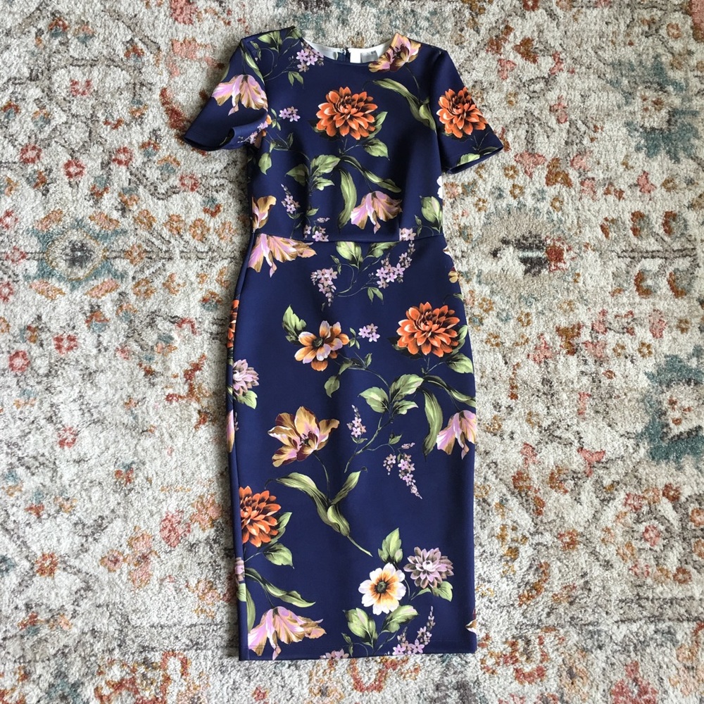 Blue Floral Midi Dress